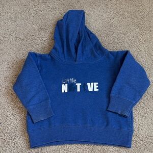 Toddler Blue Kids Hoodie with Little Michigan Native screen print size 2